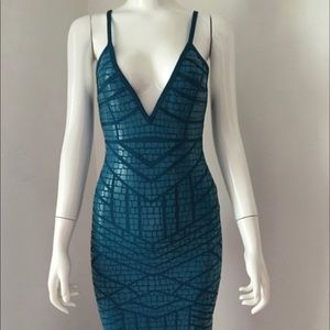 Teal, bandage material club dress